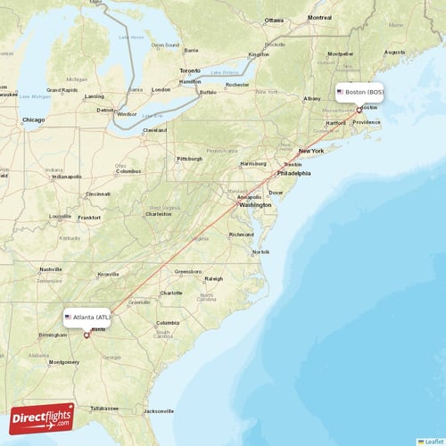 Boston - Atlanta direct flight map