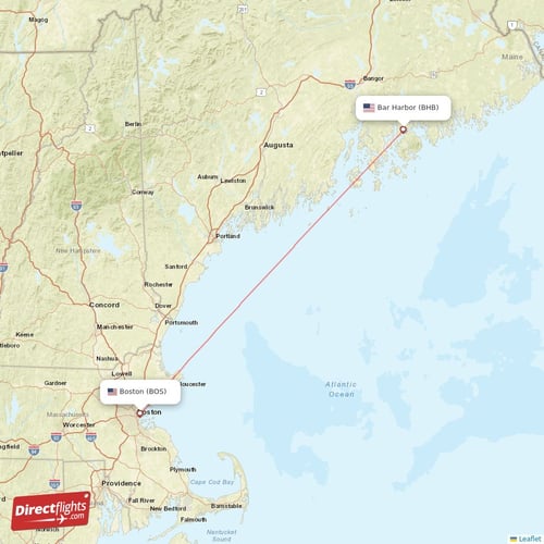 Boston - Bar Harbor direct flight map