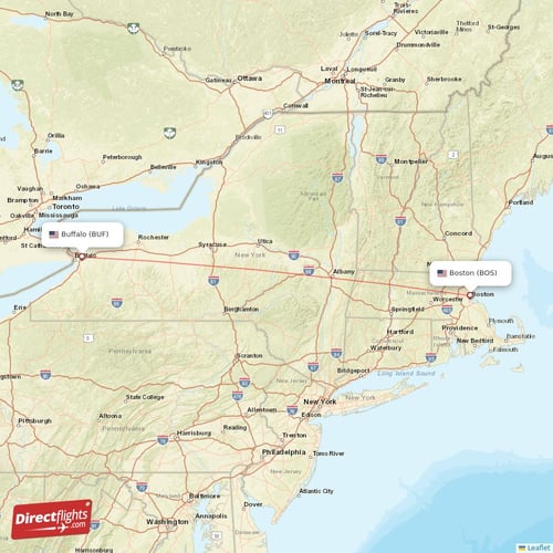Boston - Buffalo direct flight map