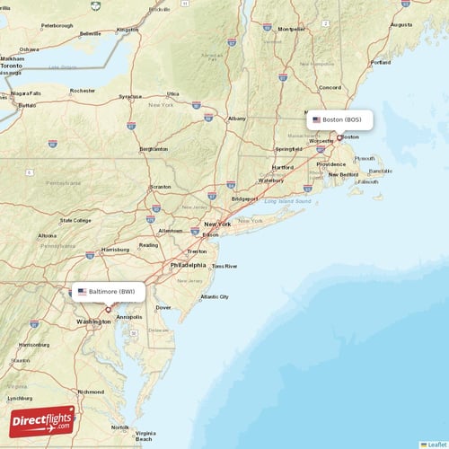 Boston - Baltimore direct flight map