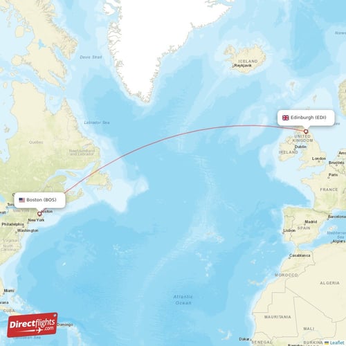 Boston - Edinburgh direct flight map