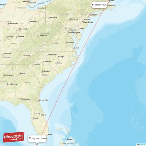Boston - Key West direct flight map