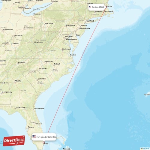 Boston - Fort Lauderdale direct flight map
