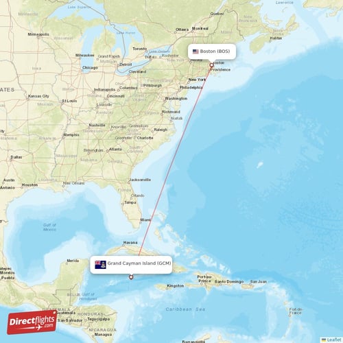 Boston - Grand Cayman Island direct flight map