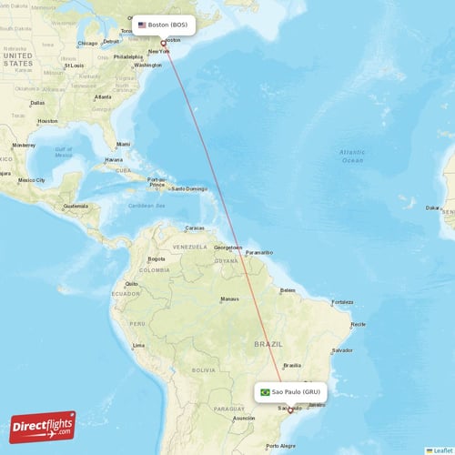 Boston - Sao Paulo direct flight map
