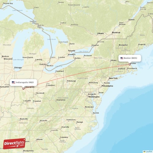 Boston - Indianapolis direct flight map