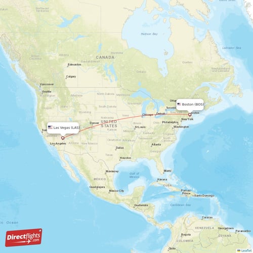 Boston - Las Vegas direct flight map
