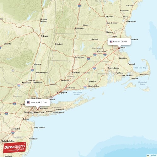 Boston - New York direct flight map