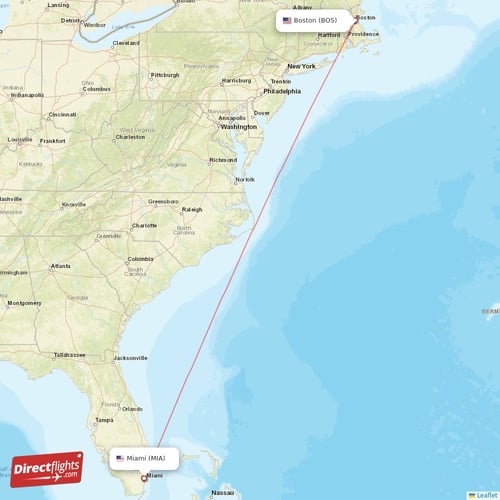Boston - Miami direct flight map
