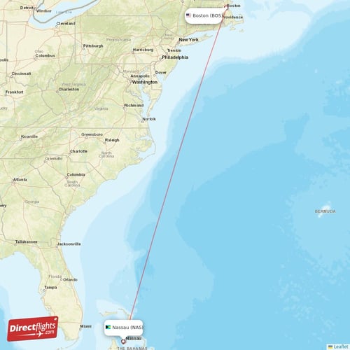 Boston - Nassau direct flight map