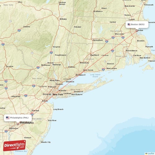 Boston - Philadelphia direct flight map