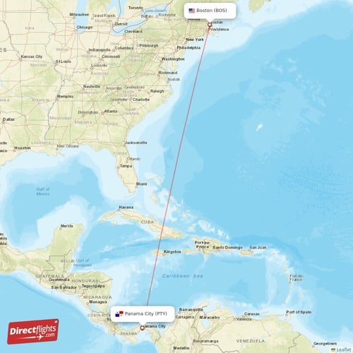 Boston - Panama City direct flight map
