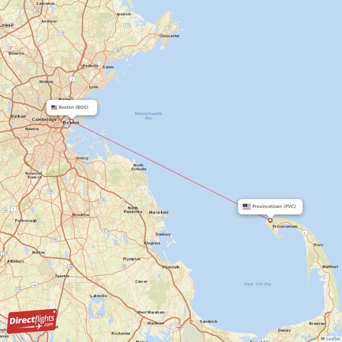 Boston - Provincetown direct flight map