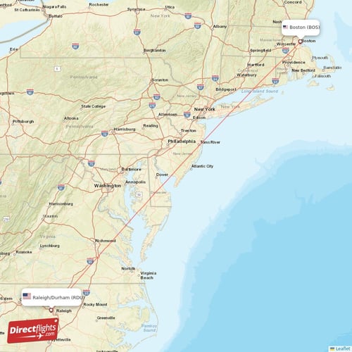 Boston - Raleigh/Durham direct flight map