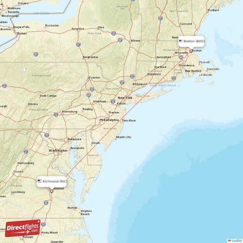 Boston - Richmond direct flight map