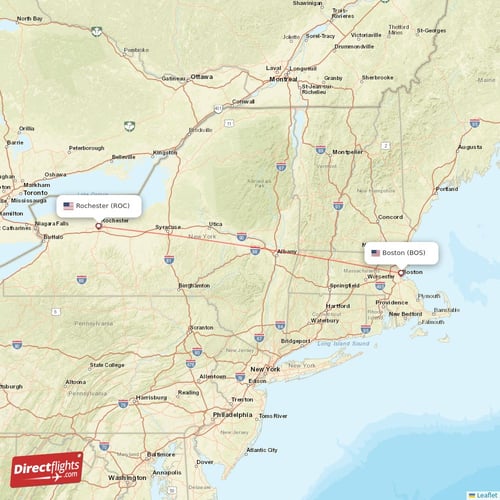 Boston - Rochester direct flight map
