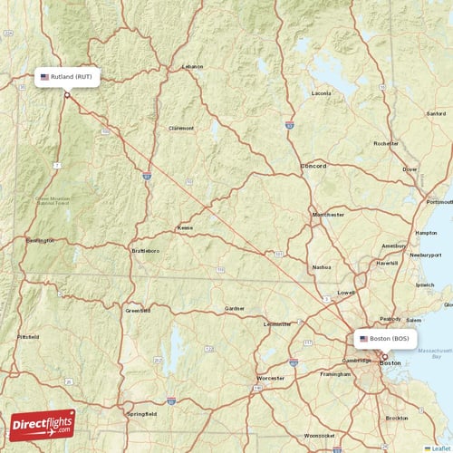 Boston - Rutland direct flight map