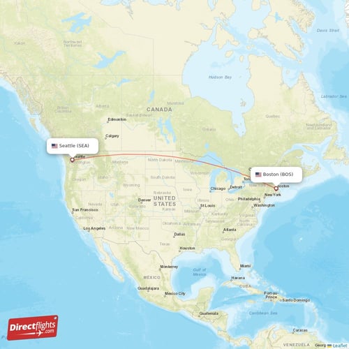 Boston - Seattle direct flight map