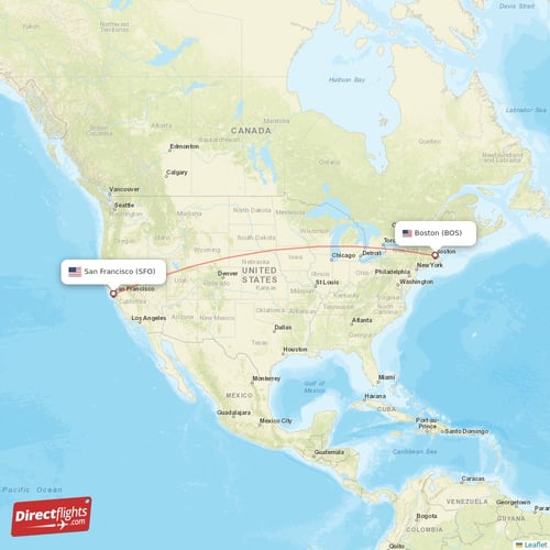 Boston - San Francisco direct flight map