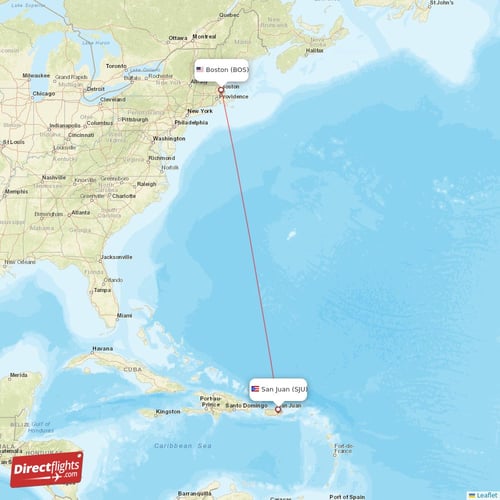 Boston - San Juan direct flight map