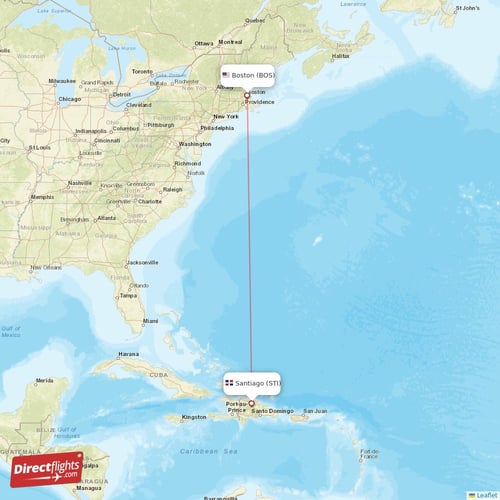 Boston - Santiago direct flight map