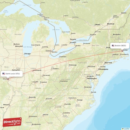 Boston - Saint Louis direct flight map