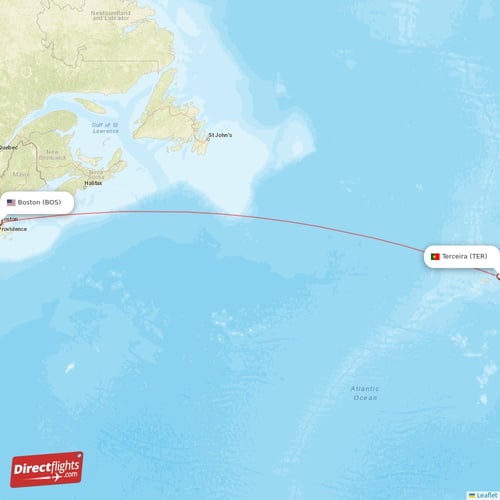 Boston - Terceira direct flight map
