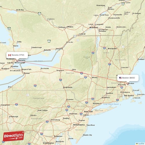 Boston - Toronto direct flight map