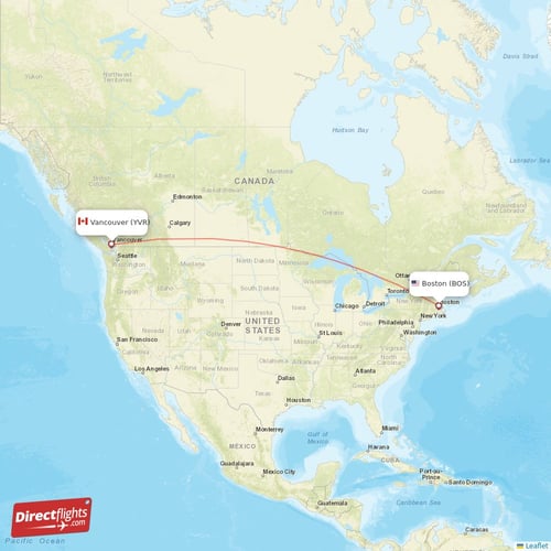 Boston - Vancouver direct flight map