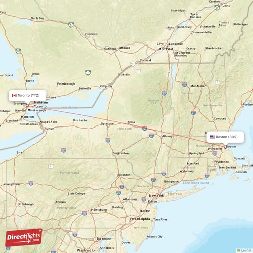 Boston - Toronto direct flight map