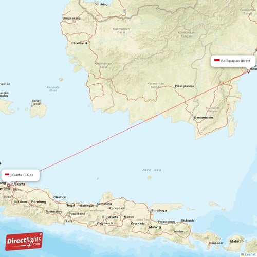 Balikpapan - Jakarta direct flight map