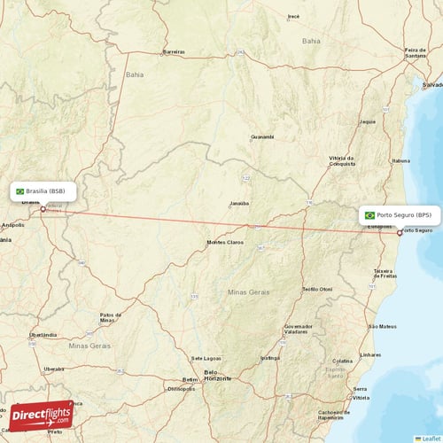Porto Seguro - Brasilia direct flight map