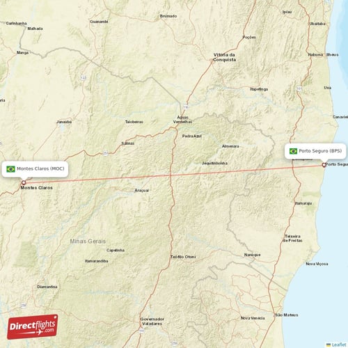 Porto Seguro - Montes Claros direct flight map