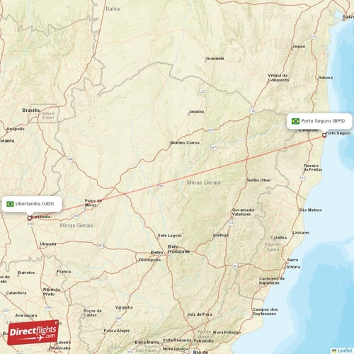 Porto Seguro - Uberlandia direct flight map