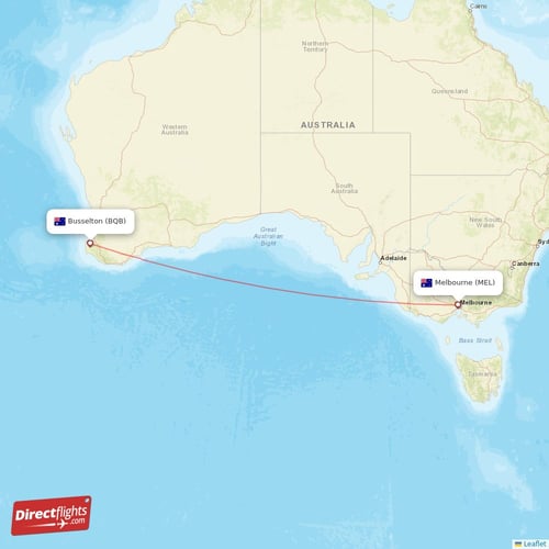 Busselton - Melbourne direct flight map
