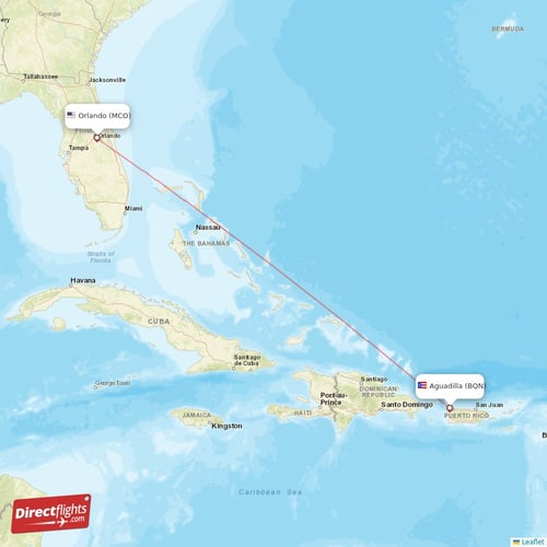 Aguadilla - Orlando direct flight map