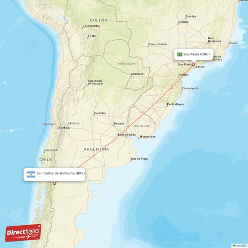 San Carlos de Bariloche - Sao Paulo direct flight map