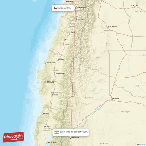 San Carlos de Bariloche - Santiago direct flight map