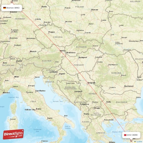 Bremen - Izmir direct flight map