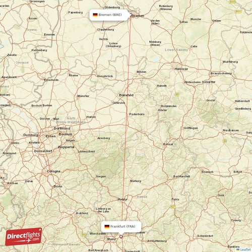 Bremen - Frankfurt direct flight map