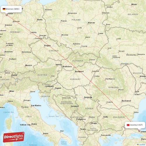 Bremen - Istanbul direct flight map