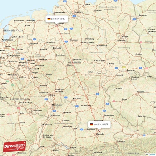 Bremen - Munich direct flight map