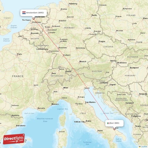 Bari - Amsterdam direct flight map