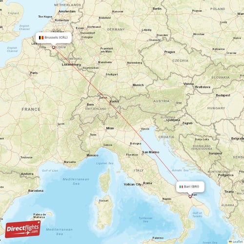 Bari - Brussels direct flight map