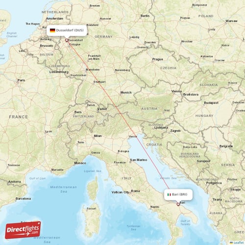 Bari - Dusseldorf direct flight map