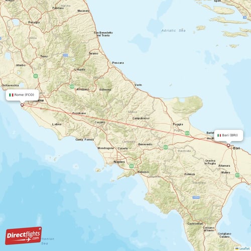 Bari - Rome direct flight map