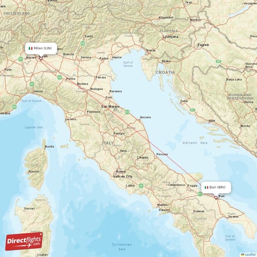 Bari - Milan direct flight map