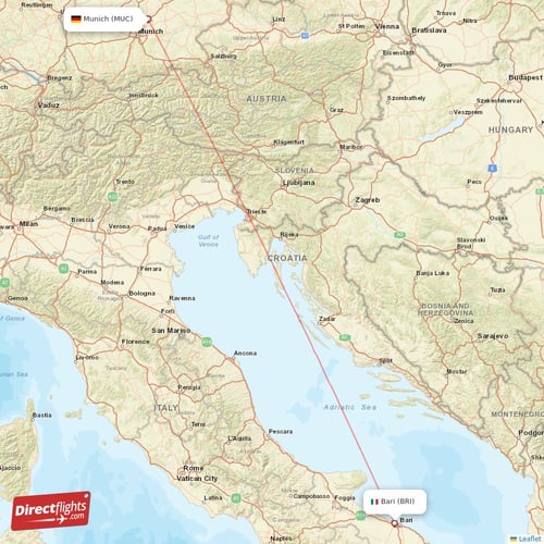 Bari - Munich direct flight map