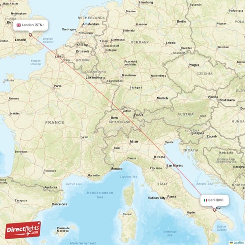 Bari - London direct flight map