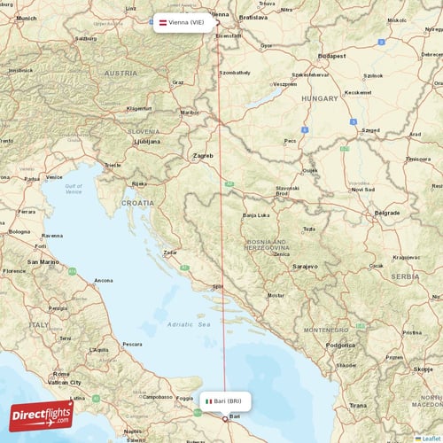 Bari - Vienna direct flight map